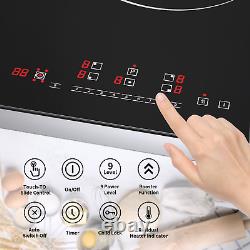 90cm Black 5 Zone Touch Control Electric Induction Hob & Child Lock Black Glass