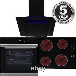 Black Touch Control 10 Function Single Fan Oven, 60cm Ceramic Hob & Angled Hood