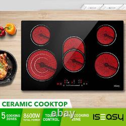 Ceramic Hob 77cm, Black Glass Built-In Electric worktop, 5Zone Touch Control, Timer