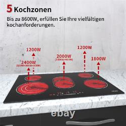 Electric Ceramic Hob 30/59/77cm Built-in 2/4/5 Zone Touch Control, Timer, Black UK