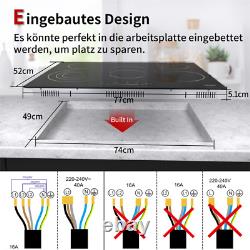 Electric Ceramic Hob 30/59/77cm Built-in 2/4/5 Zone Touch Control, Timer, Black UK