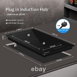 GIONIEN Plug in 2 Ring Induction Hob, 30cm Double Electric Hob with Flex Zone