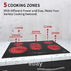 IsEasy 77cm 5 Zone Electric Ceramic Hob Glass Built-in Child Lock Touch Timer