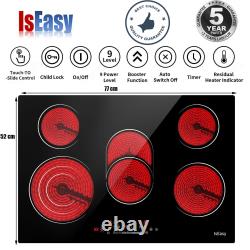IsEasy Built-in Electric Ceramic Hobs 5 Zone Touch Control Lock Timer Black