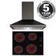 Sia 60cm Black 4 Zone Touch Control Ceramic Hob And Pyramid Chimney Cooker Hood