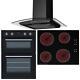 Sia 60cm Black Built In Double Fan Oven, 4 Zone Touch Ceramic Hob & Curved Hood