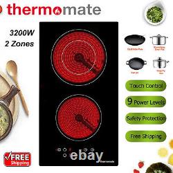 THERMOMATE 30cm 2 Zone Ceramic Hob Built-in Electric Cooktop Cooker Touch 3200W